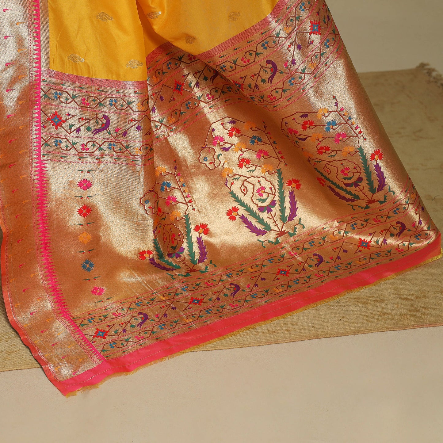Yellow - bangalore silk paithani saree 05 - handcrafted