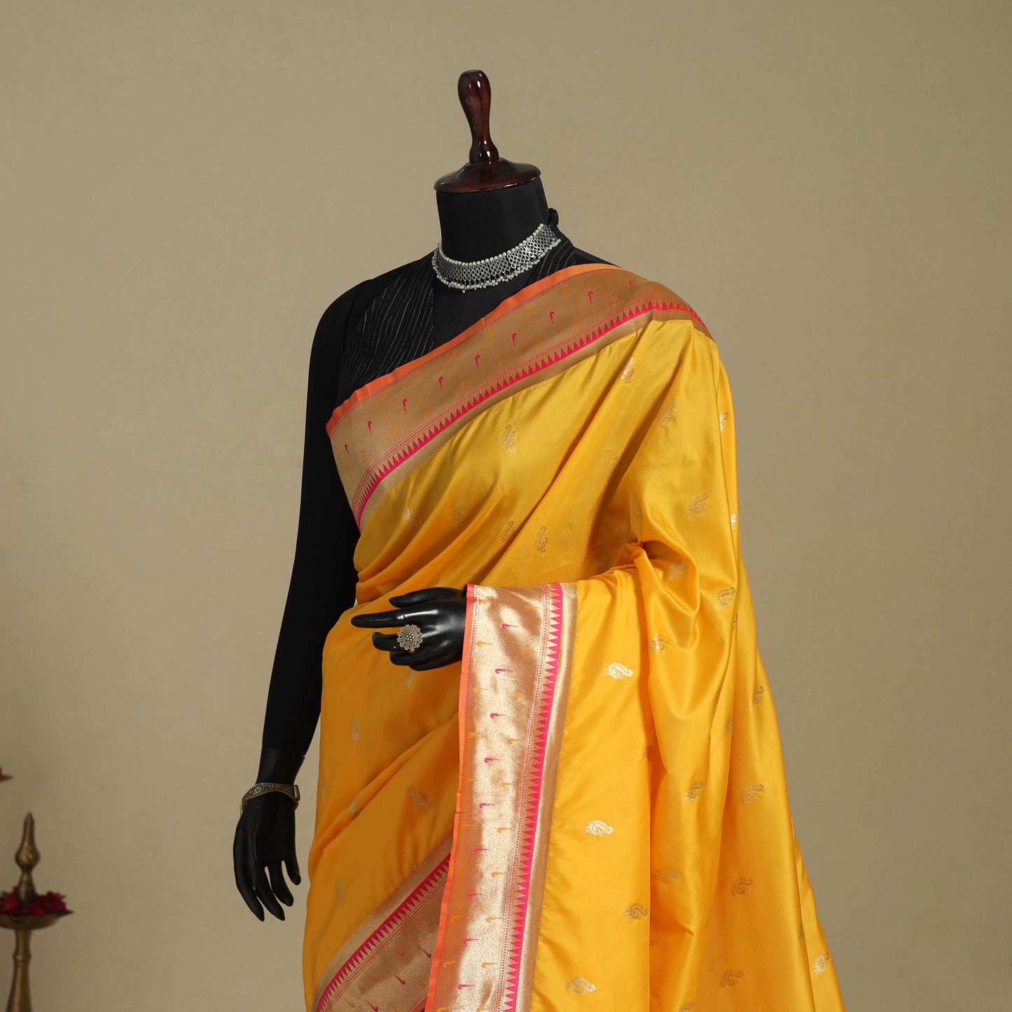 Yellow - bangalore silk paithani saree 05 - handcrafted