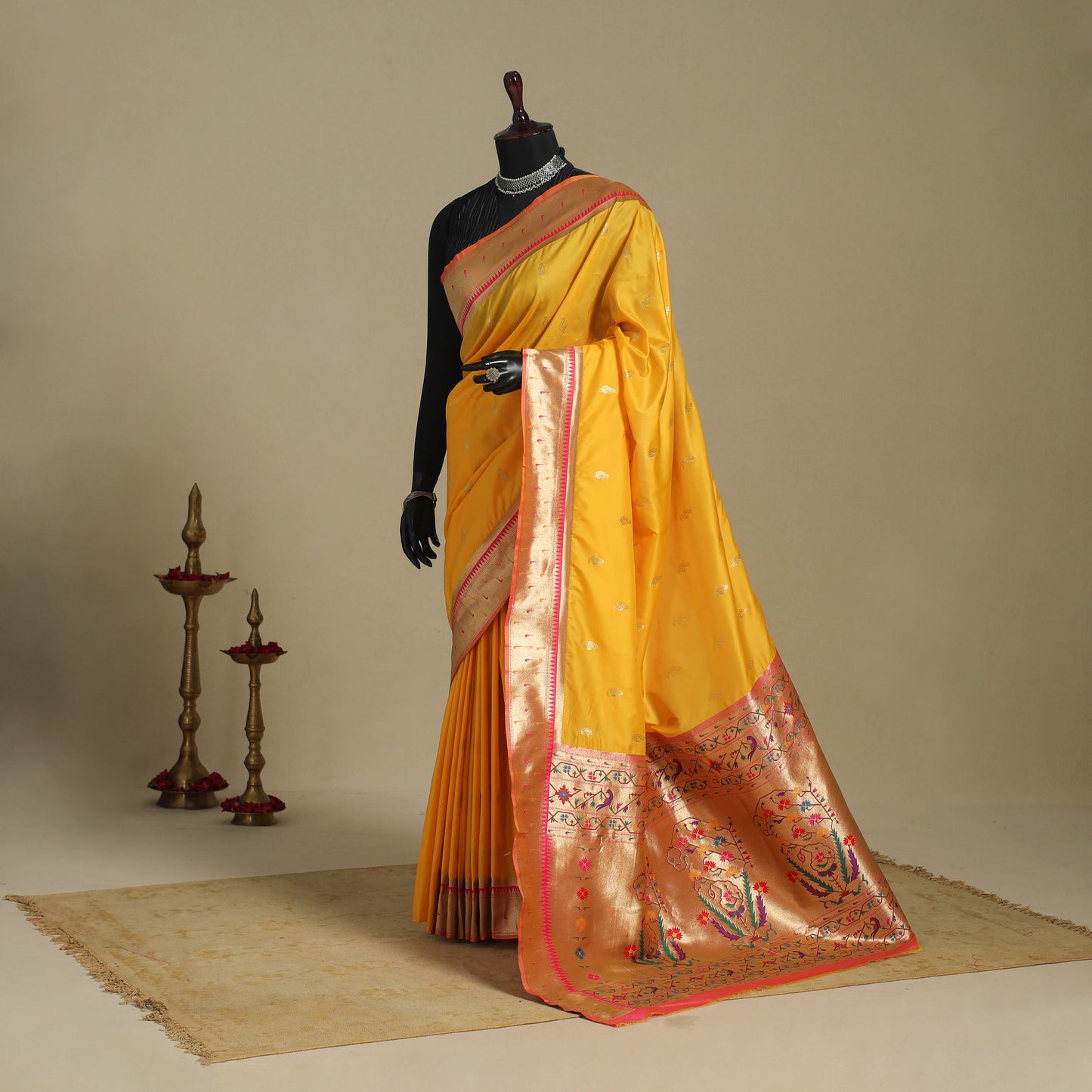 Yellow - bangalore silk paithani saree 05 - handcrafted