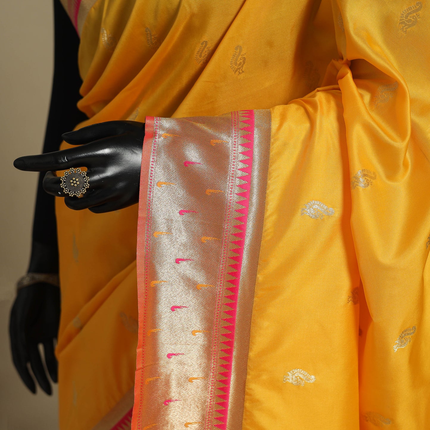 Yellow - bangalore silk paithani saree 05 - handcrafted