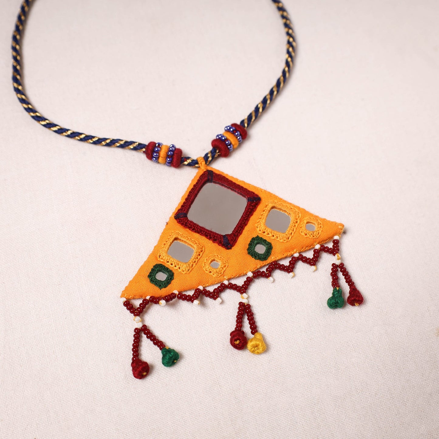 Banjara embroidery mirror & bead work handmade necklace 01