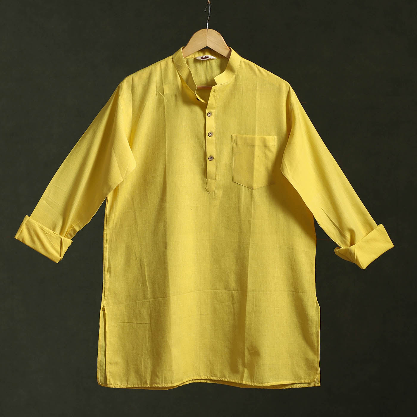 Yellow - baragaon handloom cotton short kurta for men 04