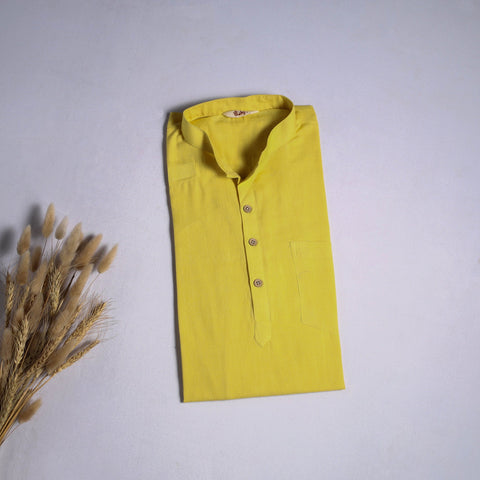 Yellow - baragaon handloom cotton short kurta for men 04