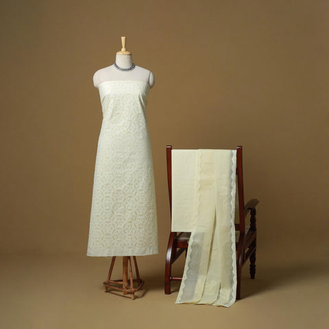 Yellow - barmer cut work cotton applique 3pc unstitched