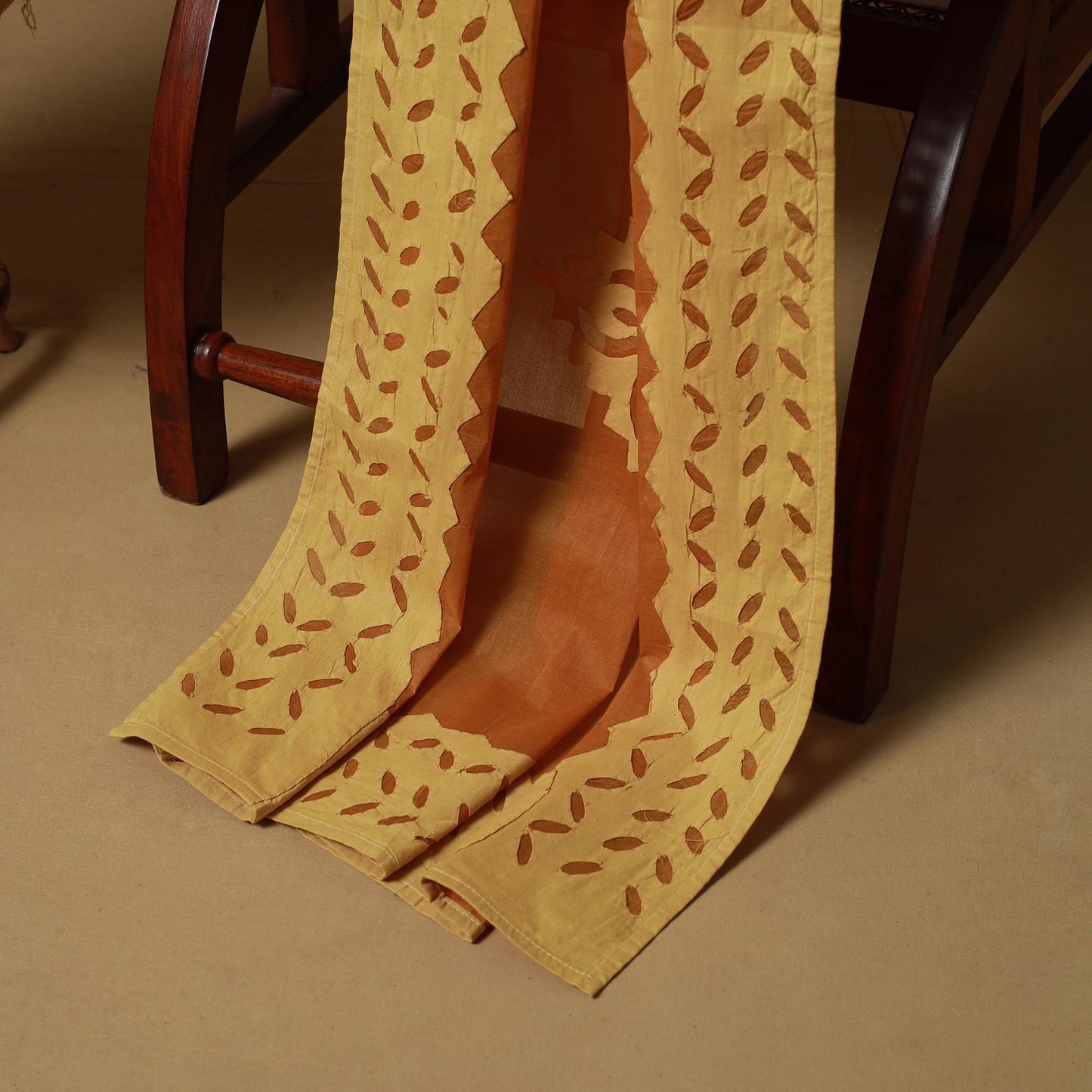 Yellow - barmer cut work cotton applique 3pc unstitched