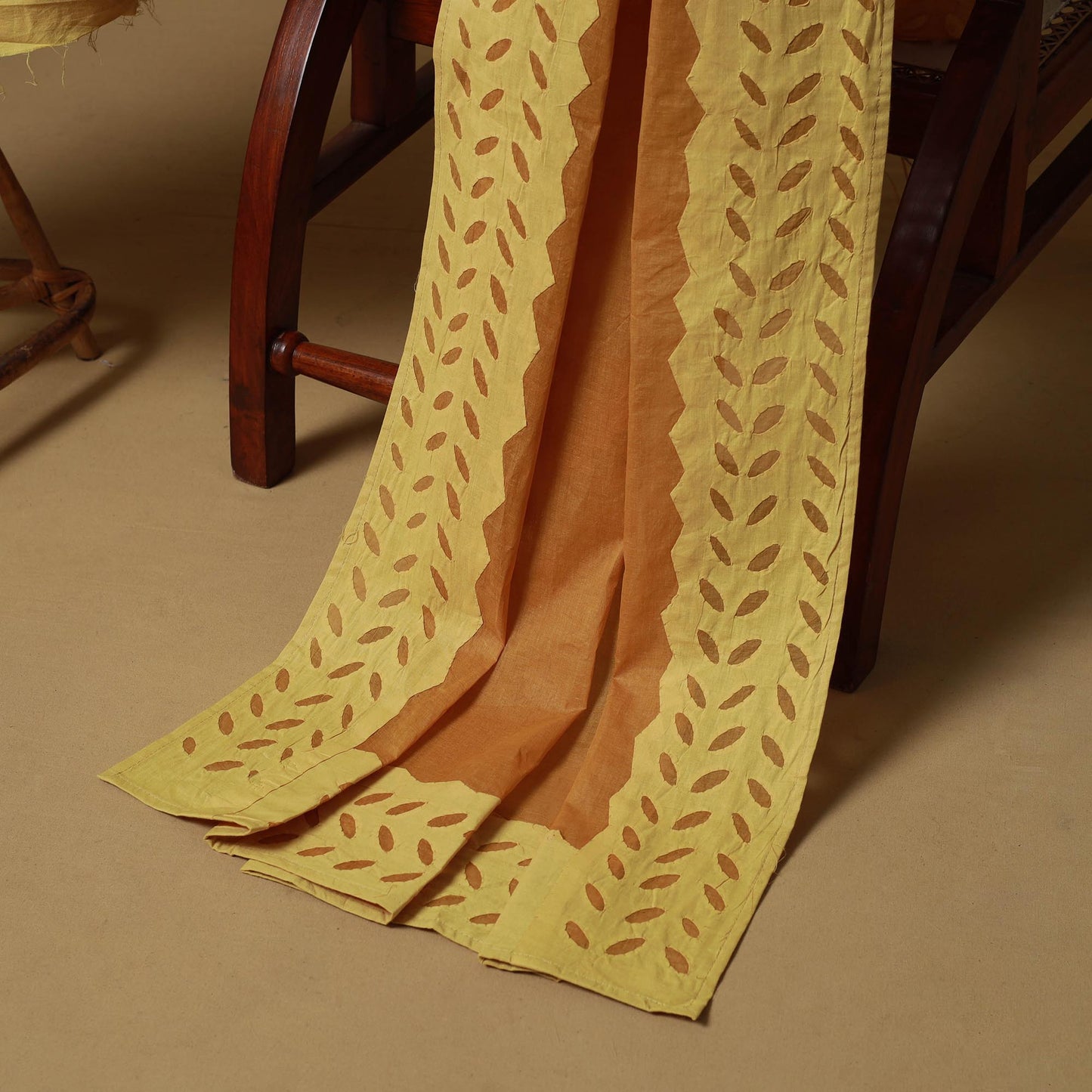 Yellow - barmer cut work cotton applique 3pc unstitched