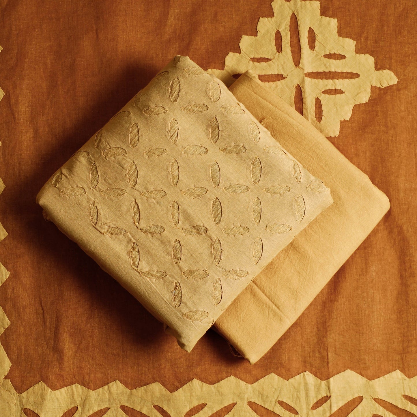  Yellow 3pc Cut Work Cotton Barmer Applique Dress Material