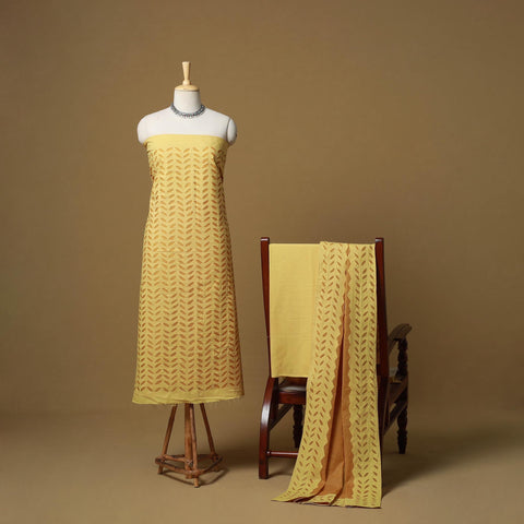 Yellow - barmer cut work cotton applique 3pc unstitched