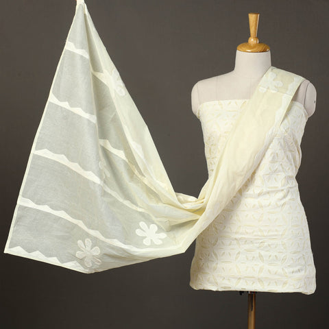 Buy Yellow 3pc Cut Work Cotton Barmer Applique Dress Material