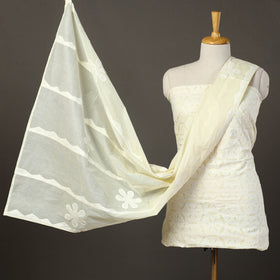 Buy Yellow 3pc Cut Work Cotton Barmer Applique Dress Material