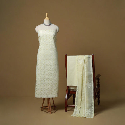 Yellow - barmer cut work cotton applique 3pc unstitched