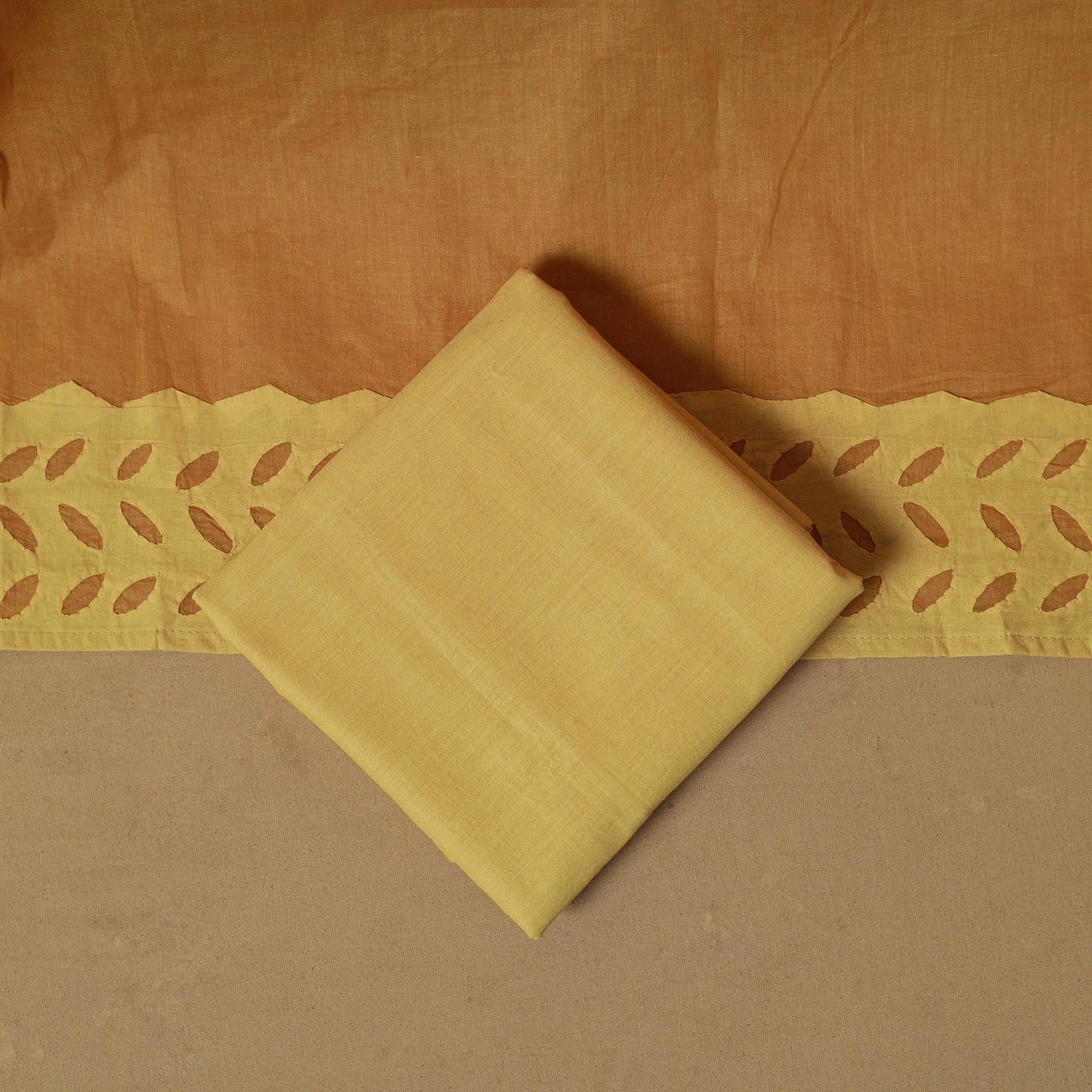 Yellow - barmer cut work cotton applique 3pc unstitched