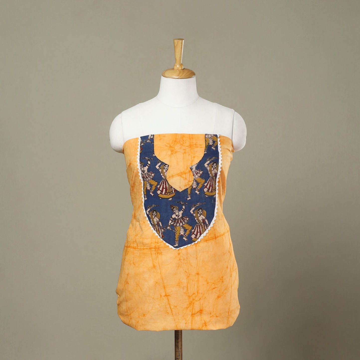 Buy Yellow Batik Print Patchwork Cotton Kurta Material