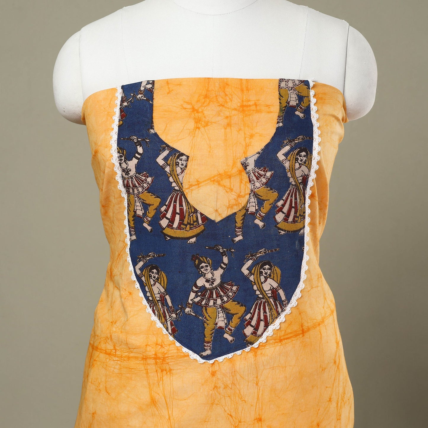 Buy Yellow Batik Print Patchwork Cotton Kurta Material