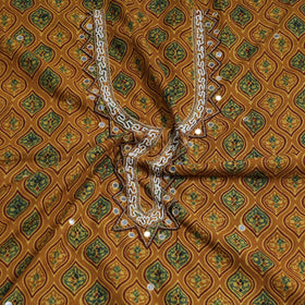   Bead Work Embroidery Ajrakh Block Printed Cotton Kurta Material 
