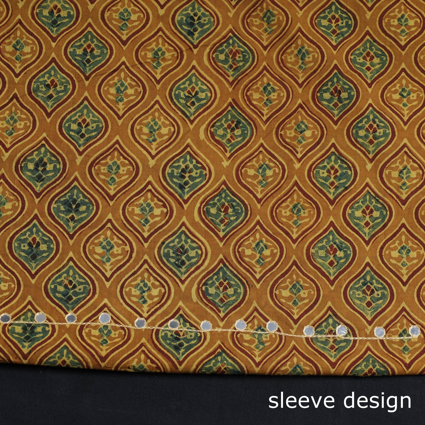   Bead Work Embroidery Ajrakh Block Printed Cotton Kurta Material 