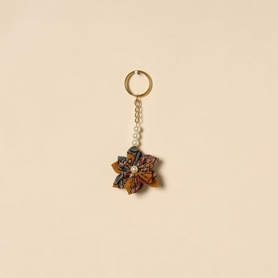Beaded fabart flower keychain 08 - handcrafted