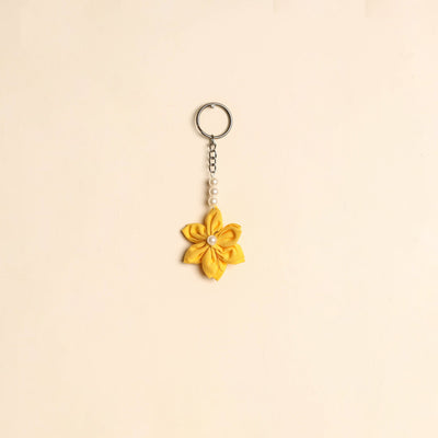 Beaded fabart flower keychain 12 - handcrafted