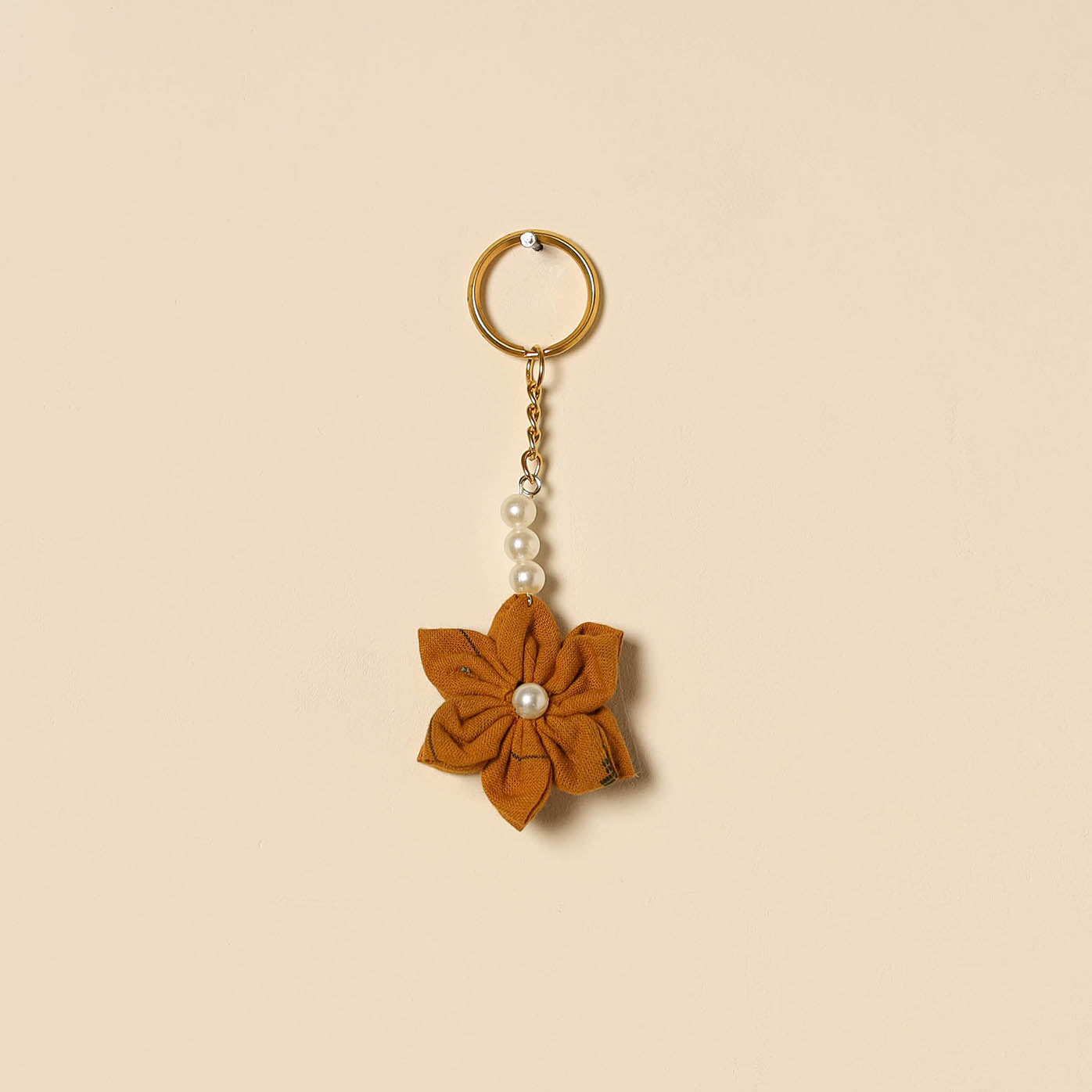 Beaded fabart flower keychain 31 - handcrafted