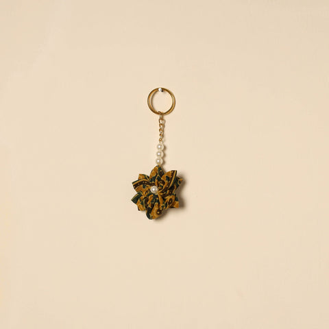 Beaded fabart flower keychain 62 - handcrafted