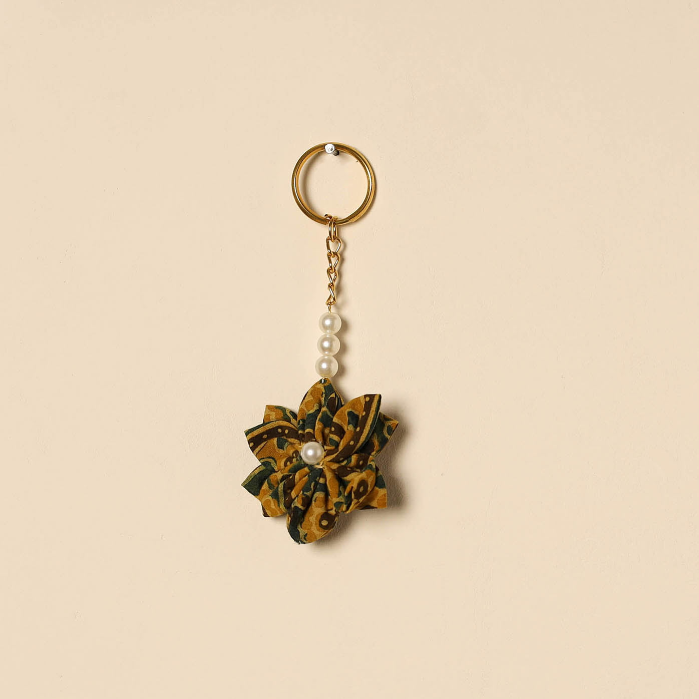 Beaded fabart flower keychain 62 - handcrafted