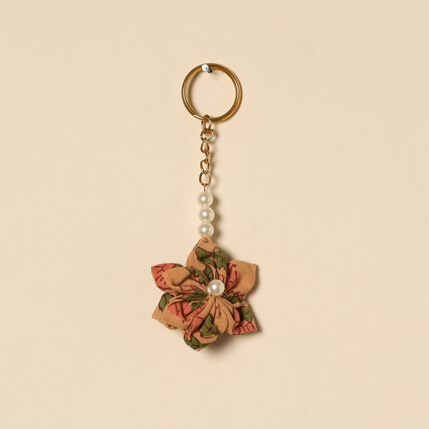 Beaded fabart flower keychain 64 - handcrafted