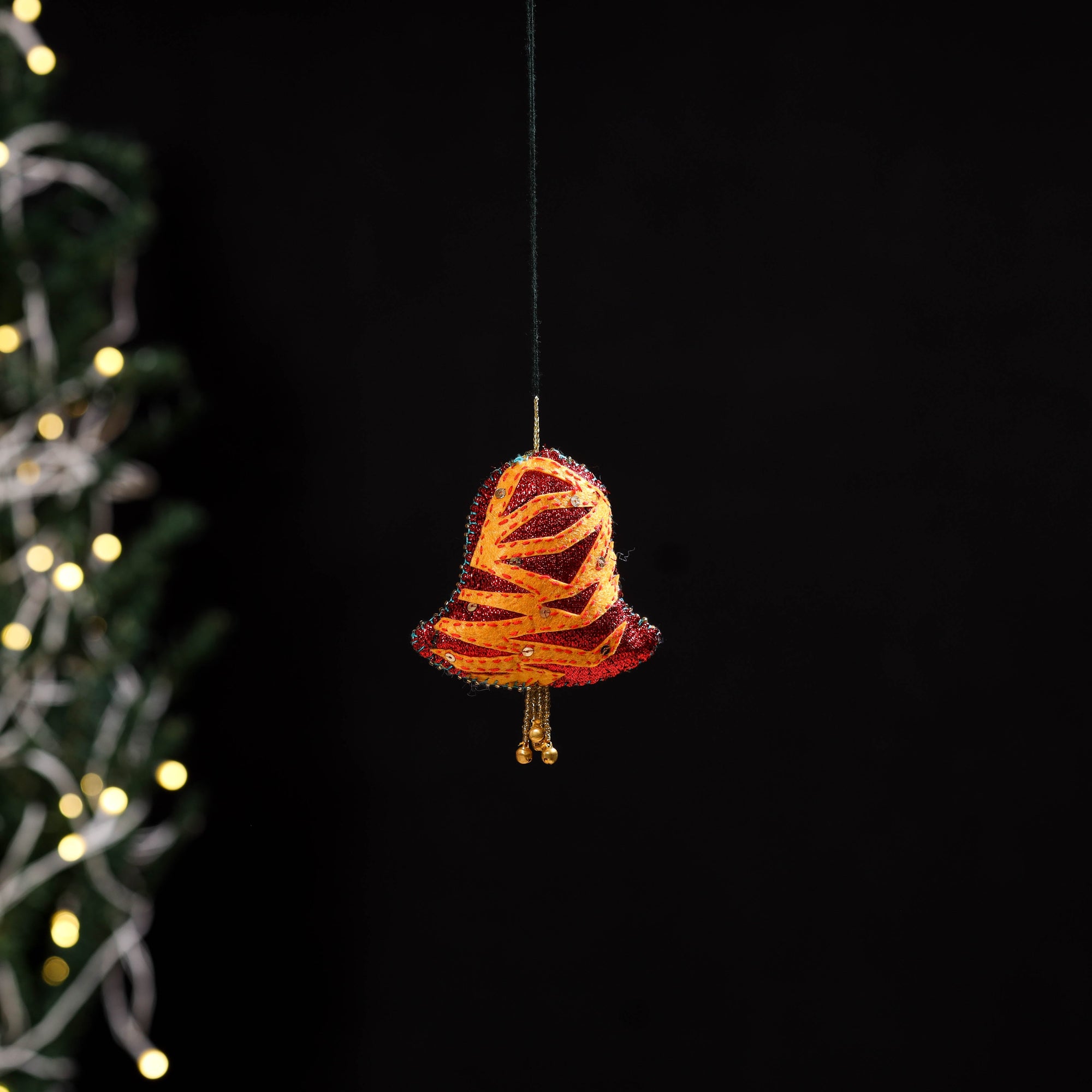 Yellow - bell - hand embroidered felt christmas decor