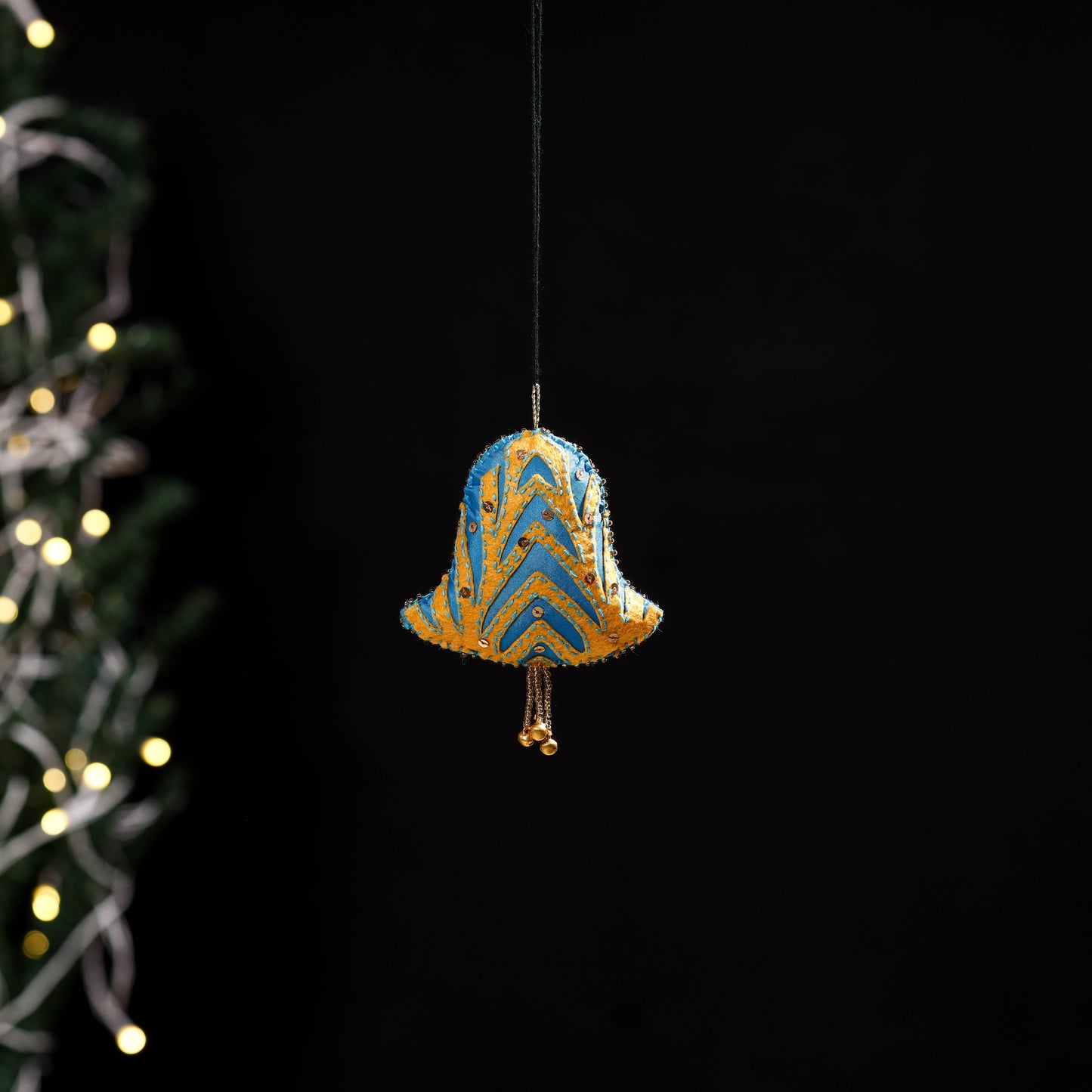 Yellow - bell - hand embroidered felt christmas decor