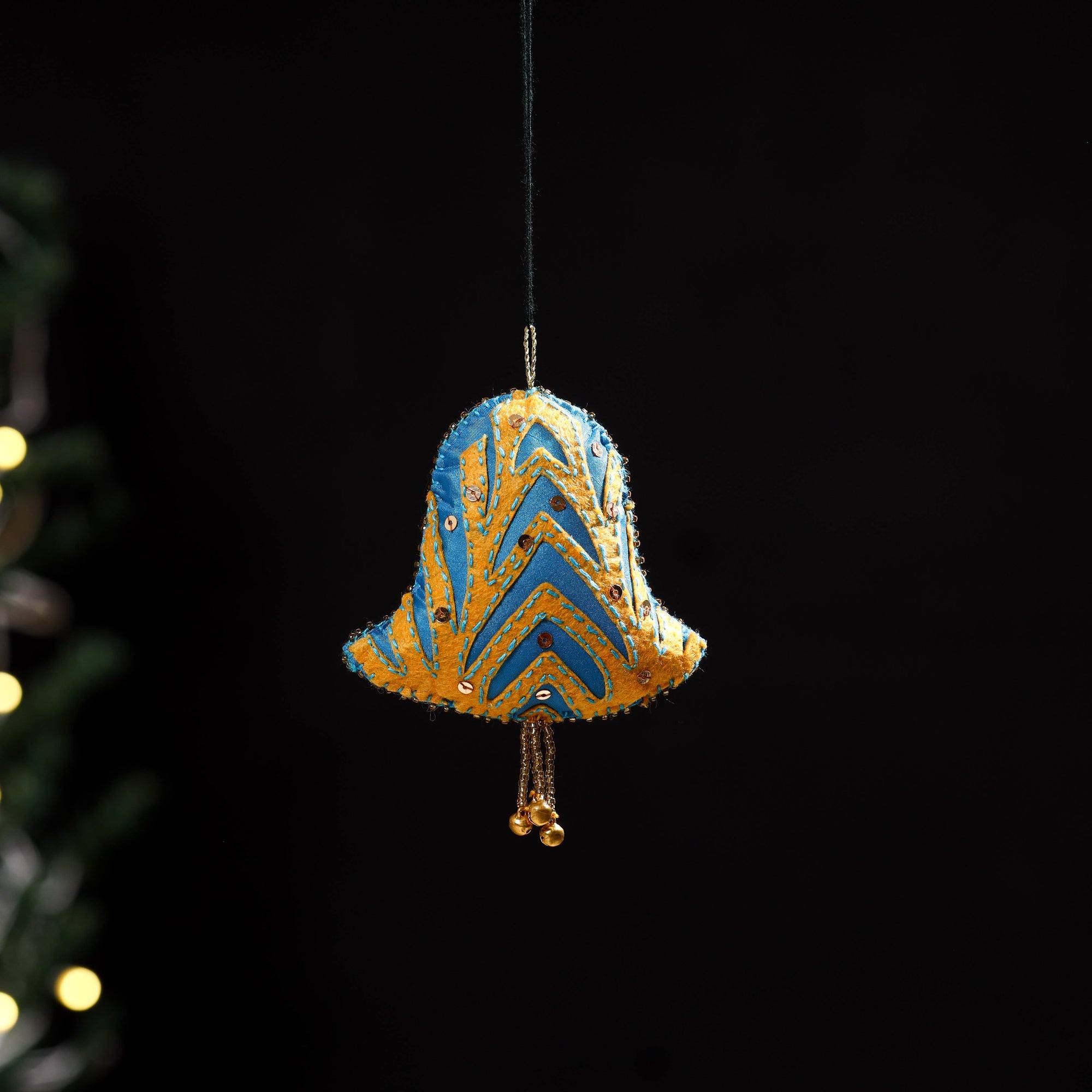 Yellow - bell - hand embroidered felt christmas decor