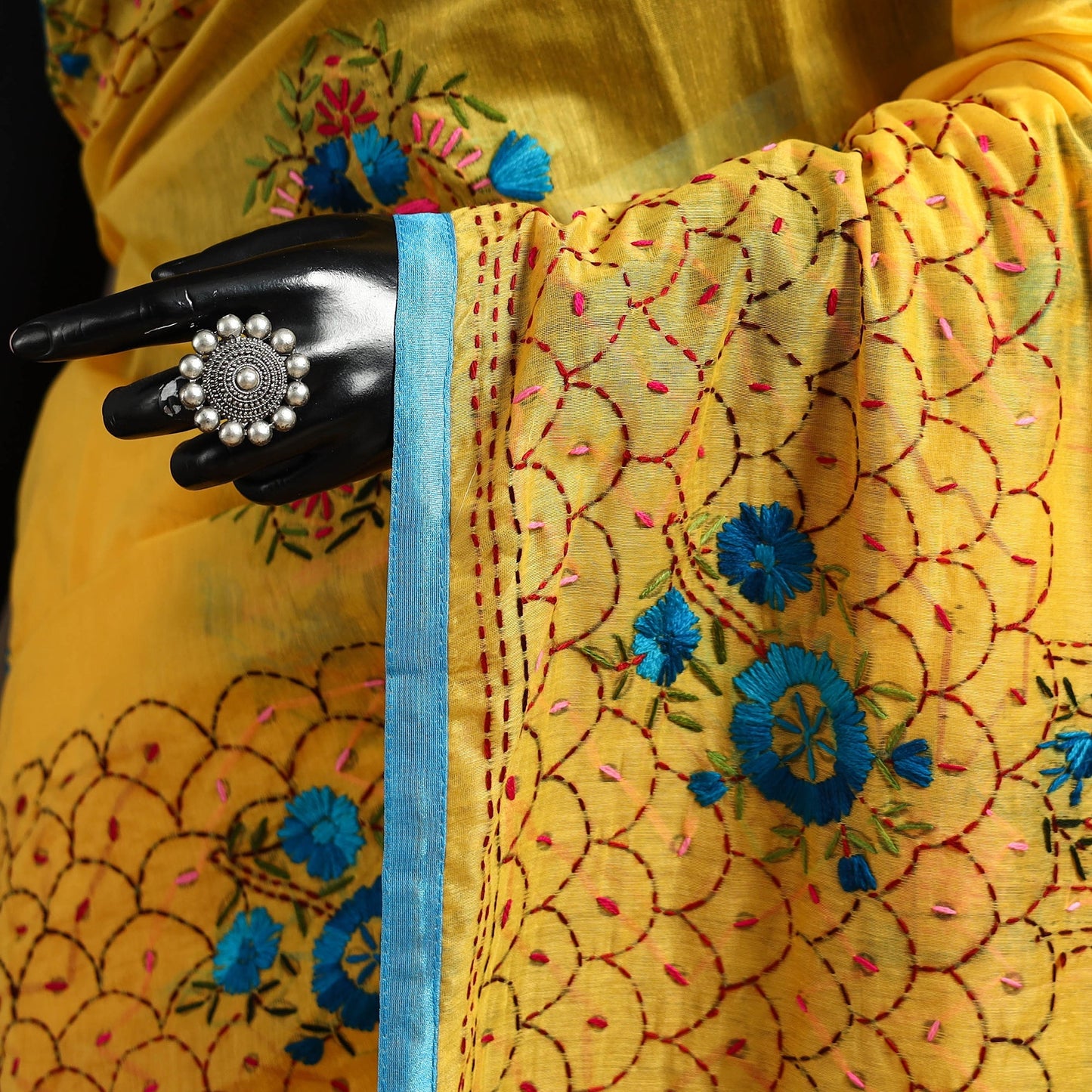 Bengal chanderi silk hand embroidered saree 22 - handcrafted