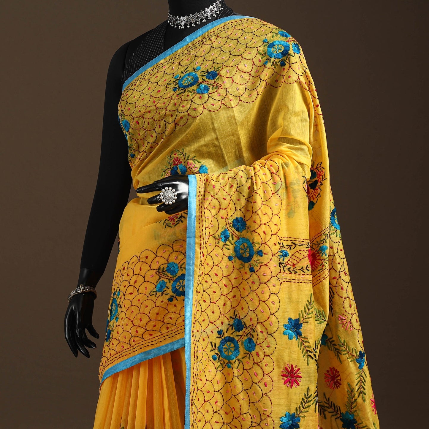 Bengal chanderi silk hand embroidered saree 22 - handcrafted