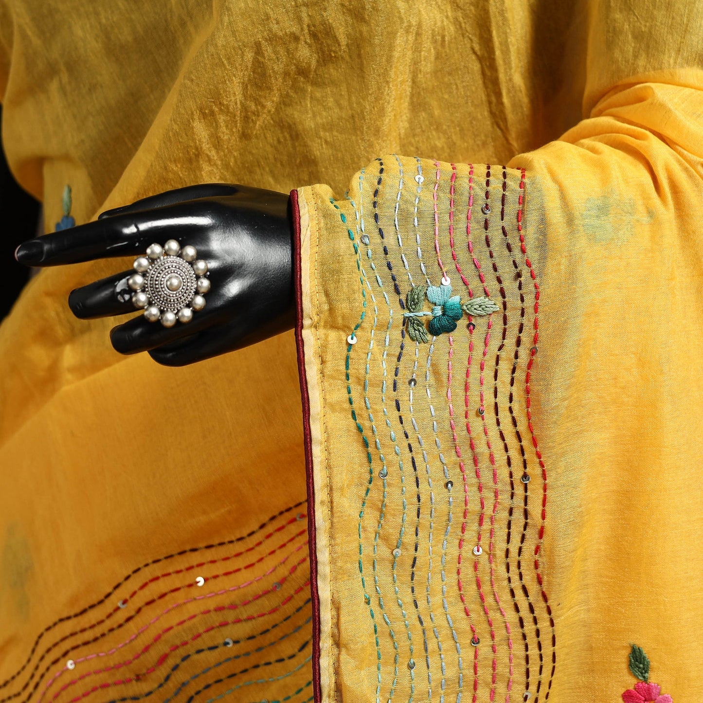 Bengal chanderi silk hand embroidered saree 34 - handcrafted