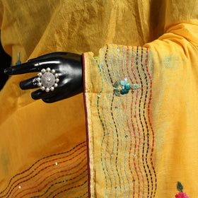 Bengal chanderi silk hand embroidered saree 34 - handcrafted