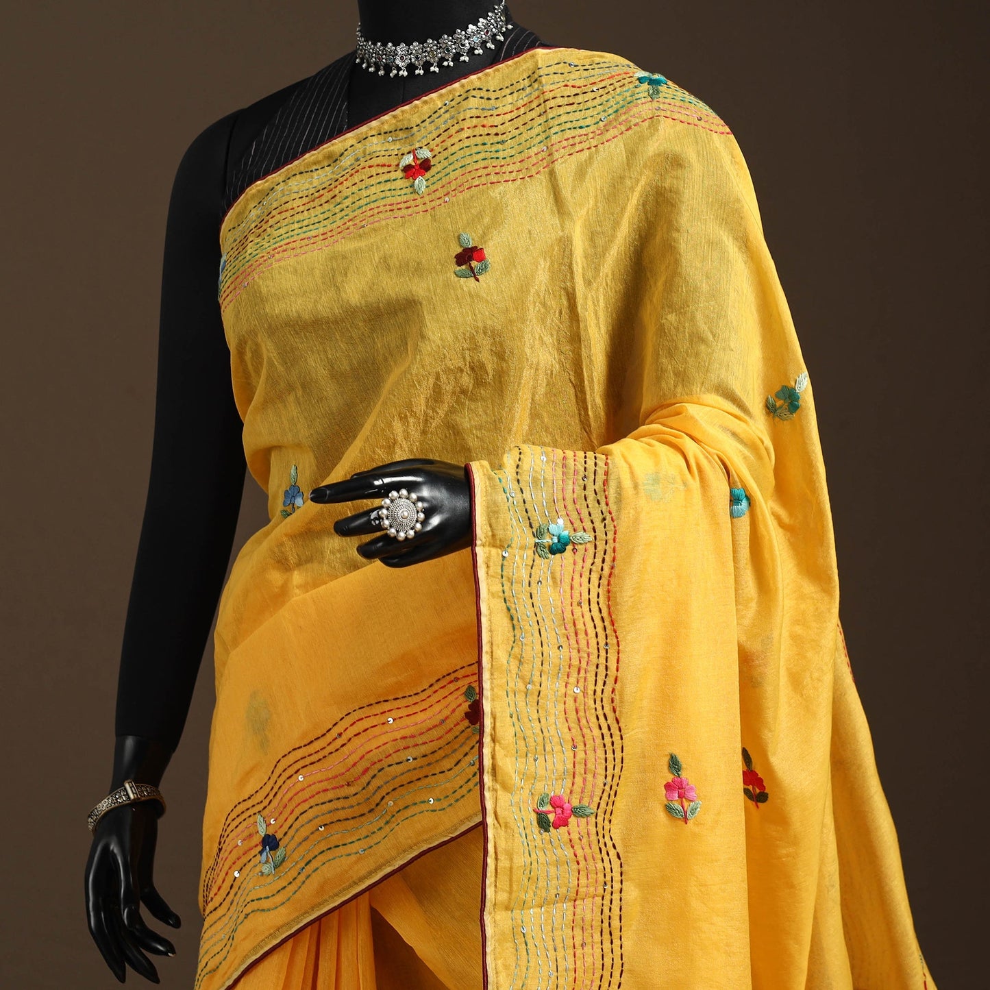 Bengal chanderi silk hand embroidered saree 34 - handcrafted