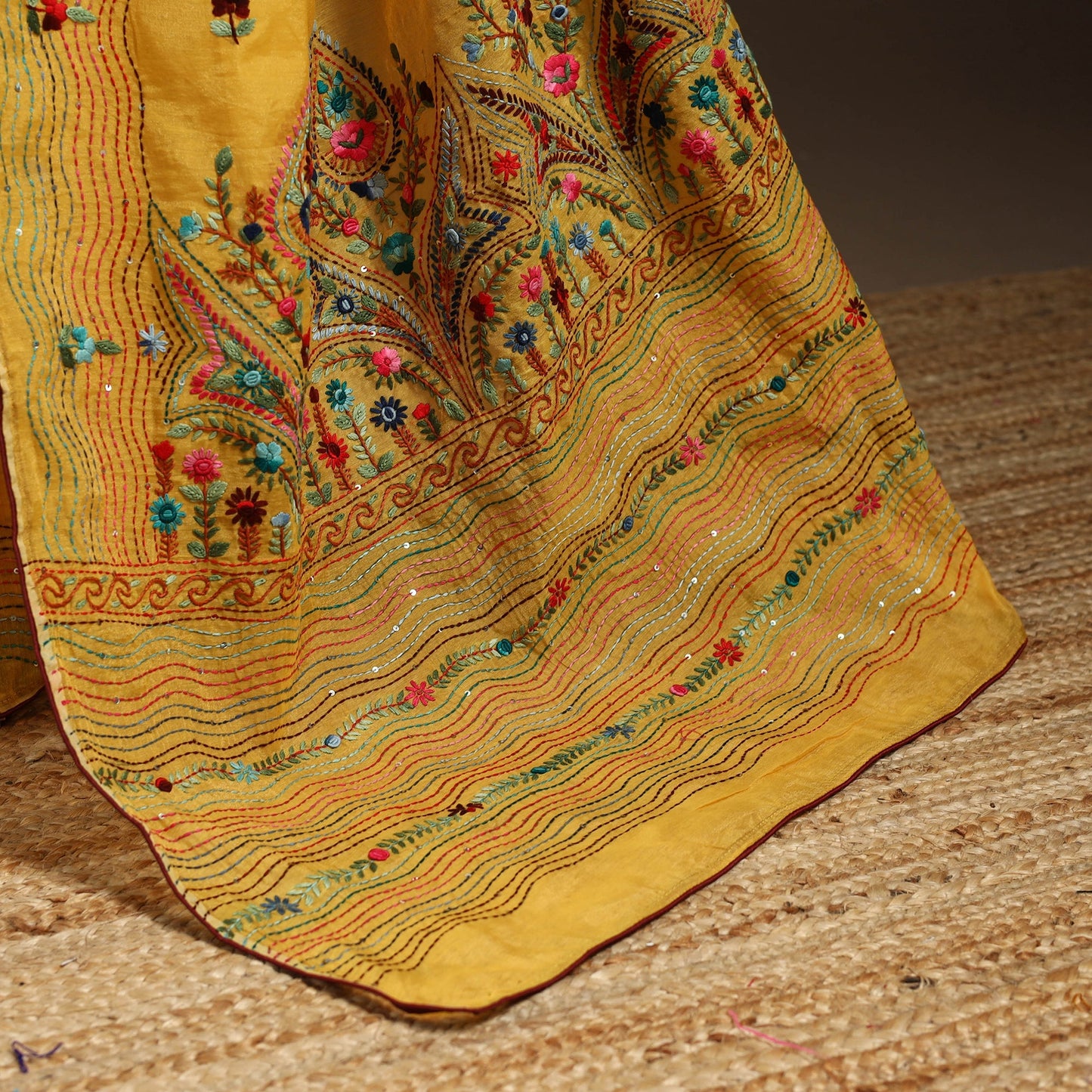 Bengal chanderi silk hand embroidered saree 34 - handcrafted