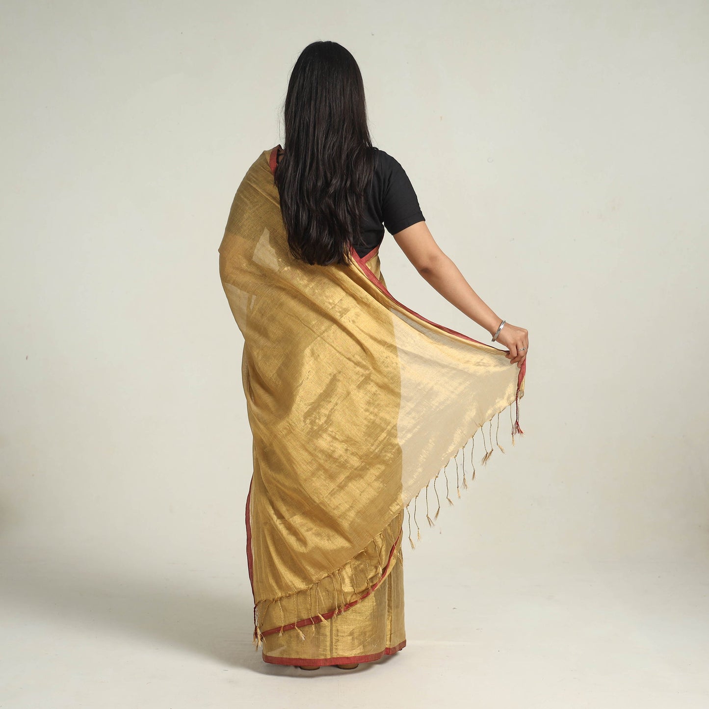 Yellow Bengal Fine Tissue Zari Saree Online at iTokri.com
