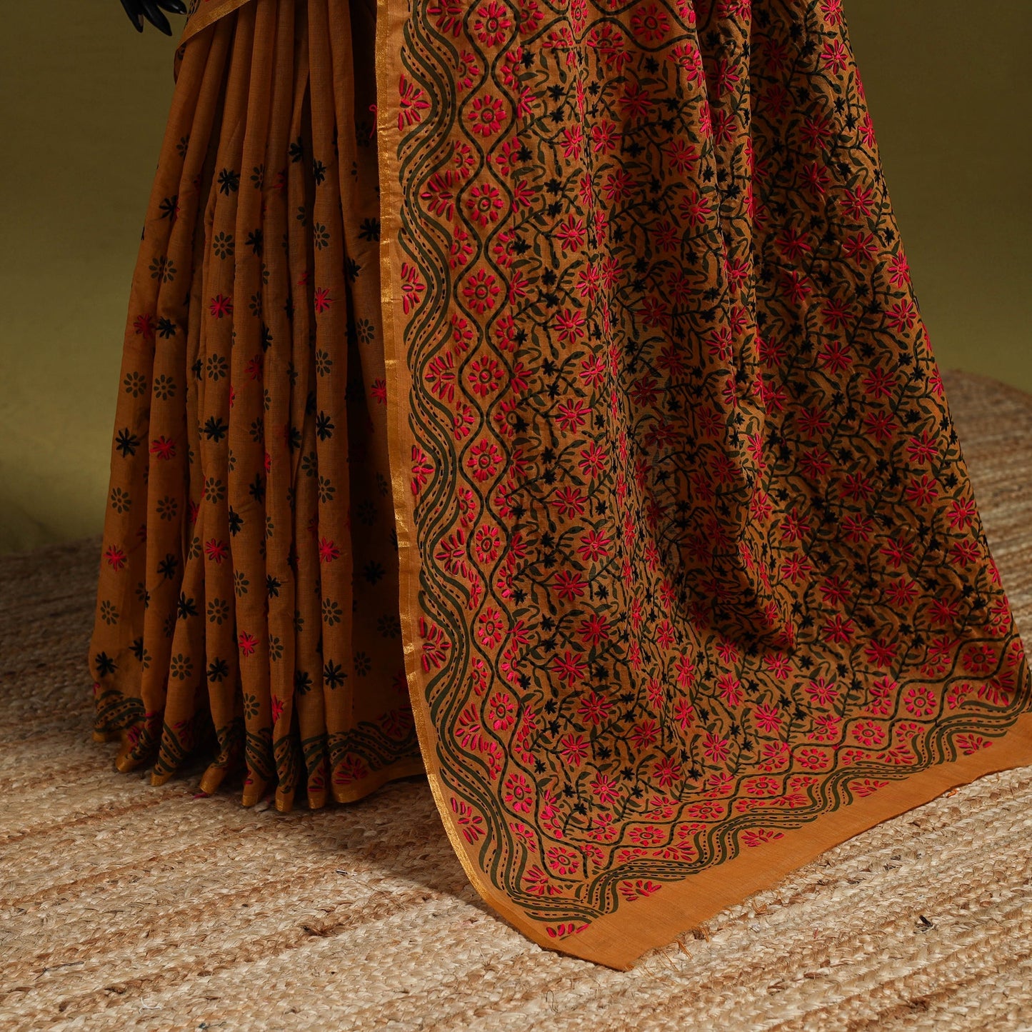 Bengal hand embroidery silk cotton kantha saree 03