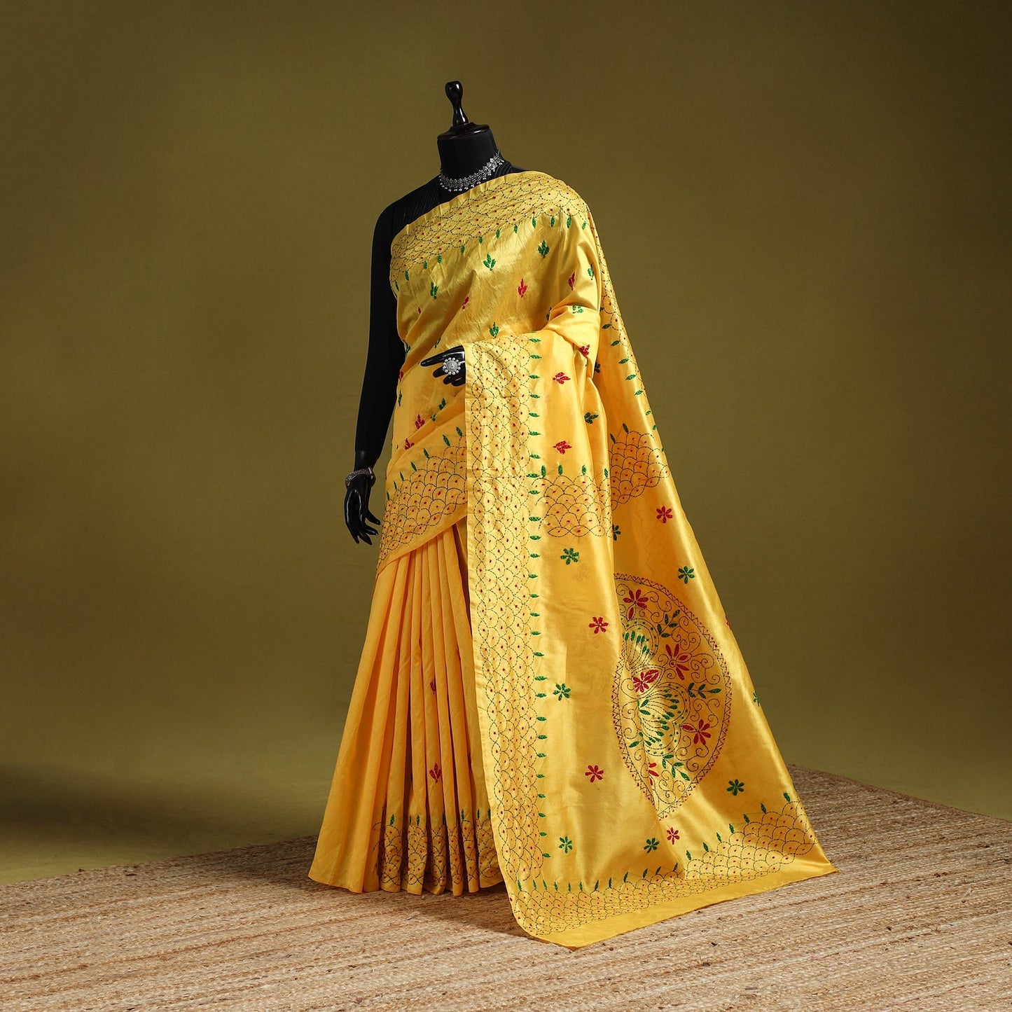 Bengal hand embroidery silk nakshi kantha saree 14