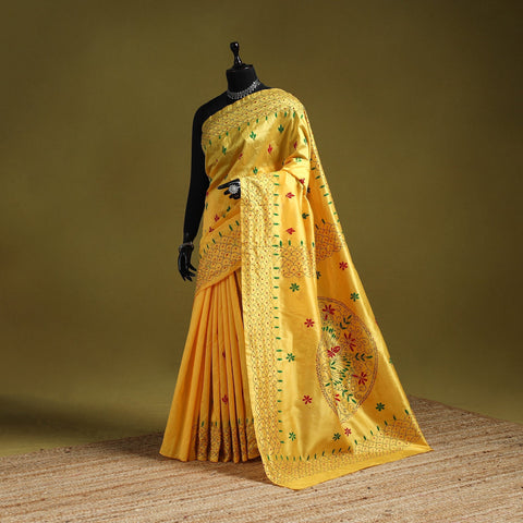 Bengal hand embroidery silk nakshi kantha saree 14