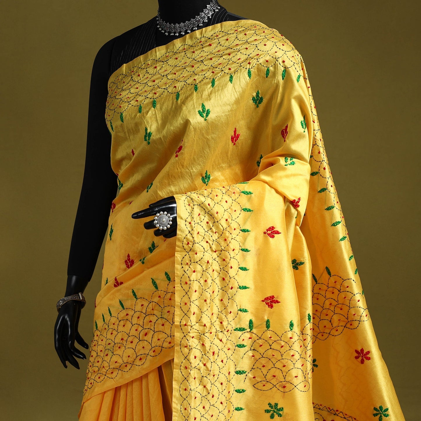 Bengal hand embroidery silk nakshi kantha saree 14