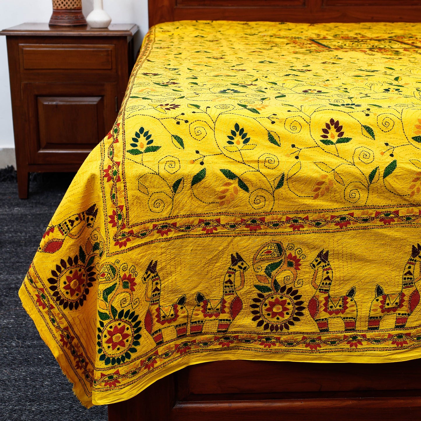 Buy Bengal Kantha Embroidered Cotton Single Bed Cover 01 Online at iTokri.com