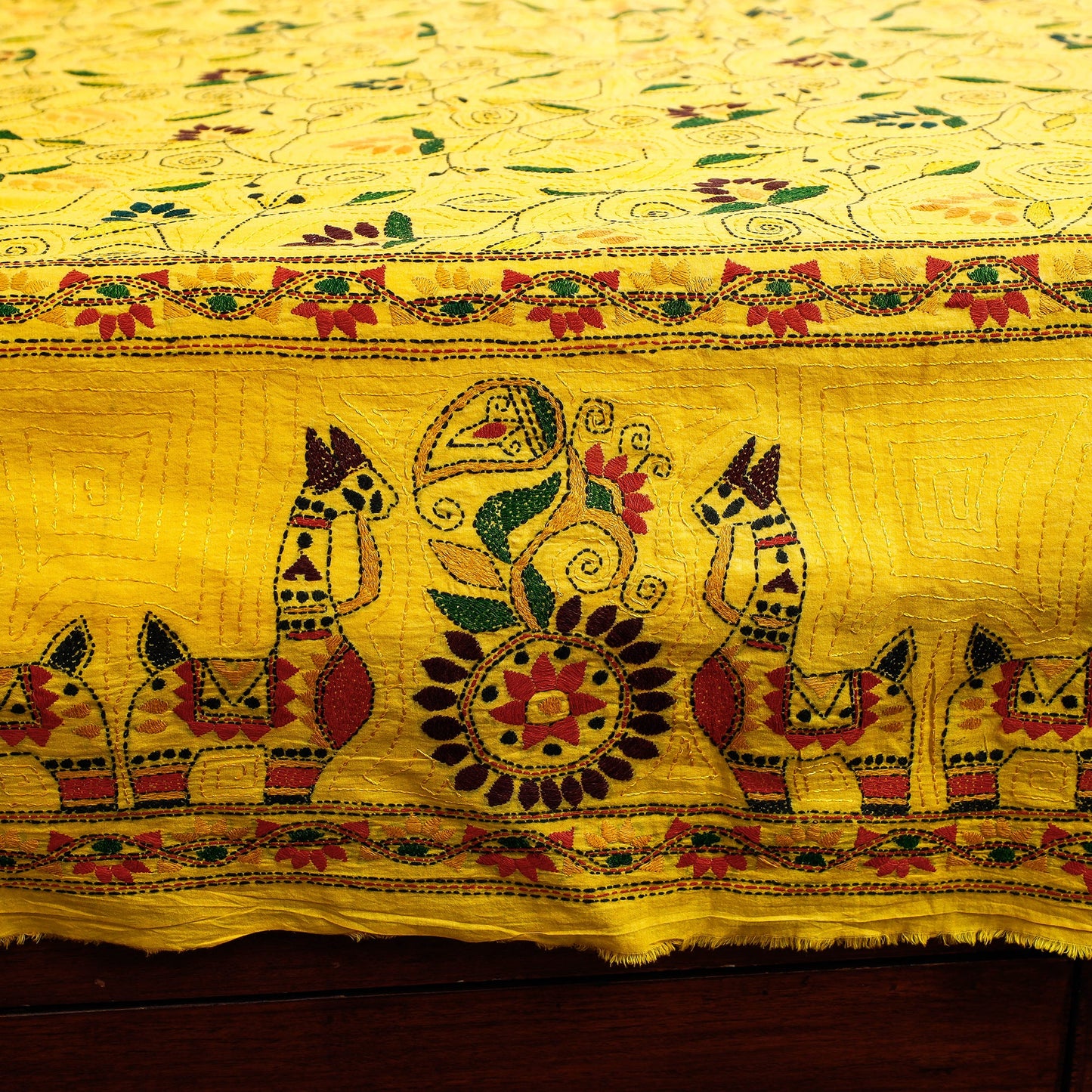 Buy Bengal Kantha Embroidered Cotton Single Bed Cover 01 Online at iTokri.com