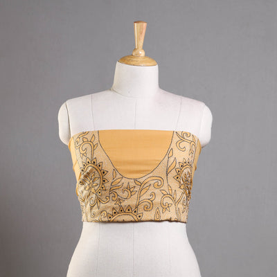 Yellow Hand Embroidered Kantha Work Blouse Piece 