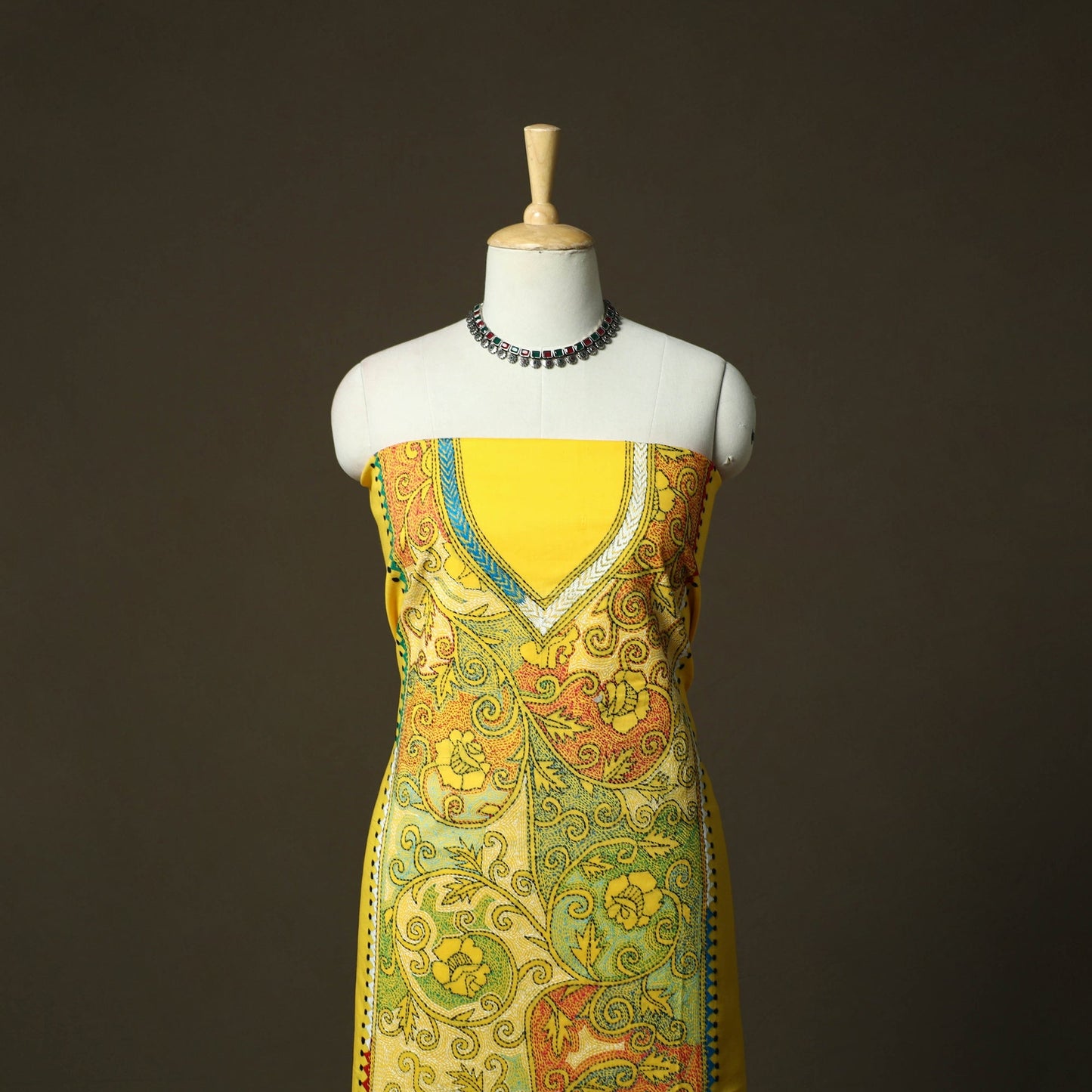 Bengal kantha hand embroidered cotton unstitched kurta