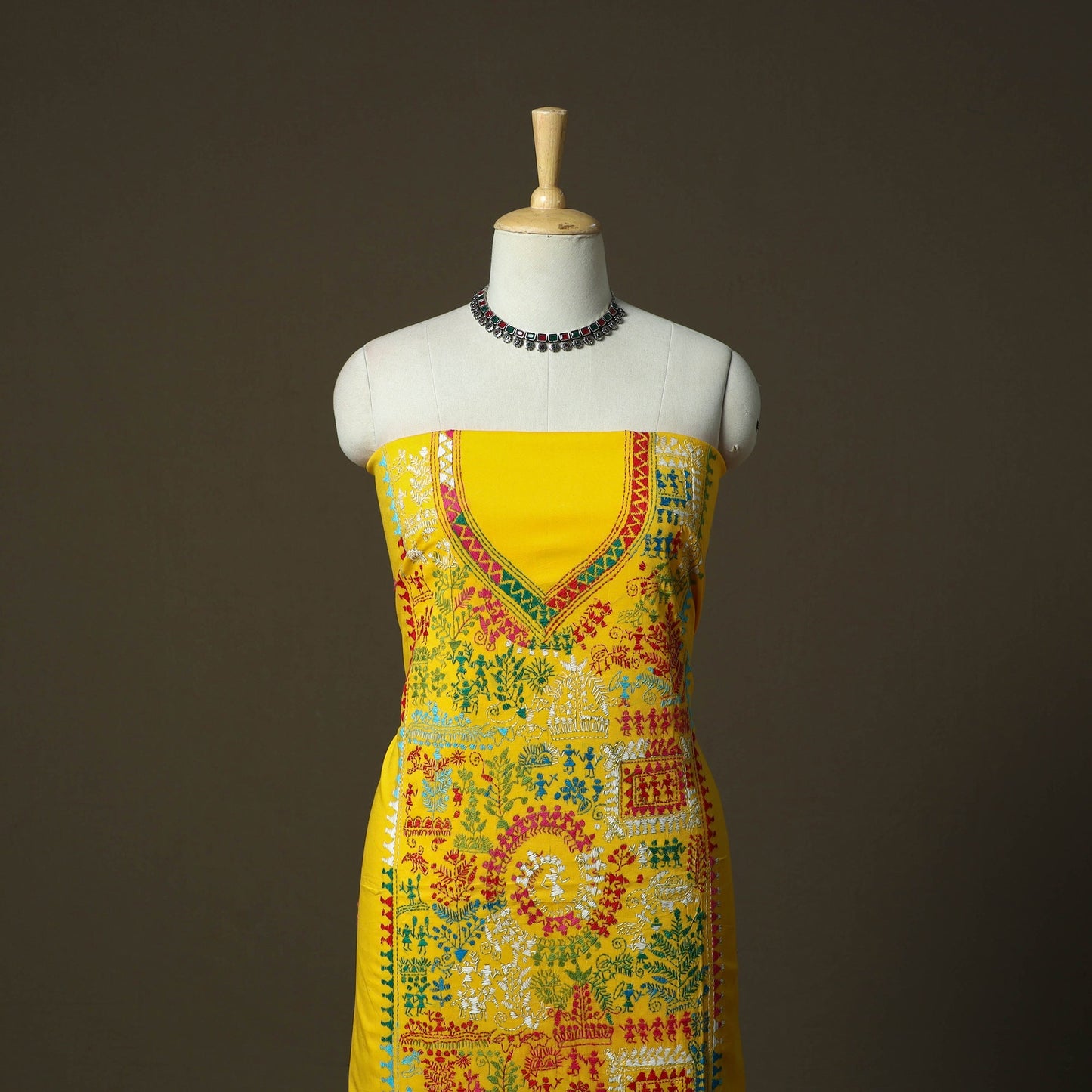 Bengal kantha hand embroidered cotton unstitched kurta