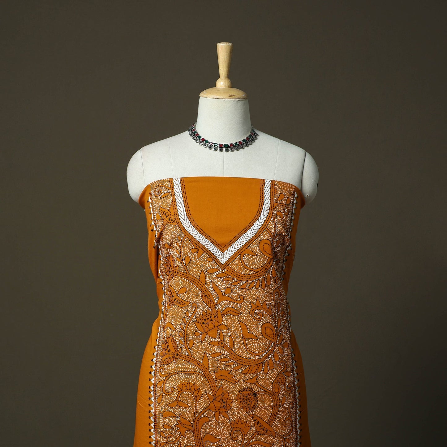 Bengal kantha hand embroidered cotton unstitched kurta