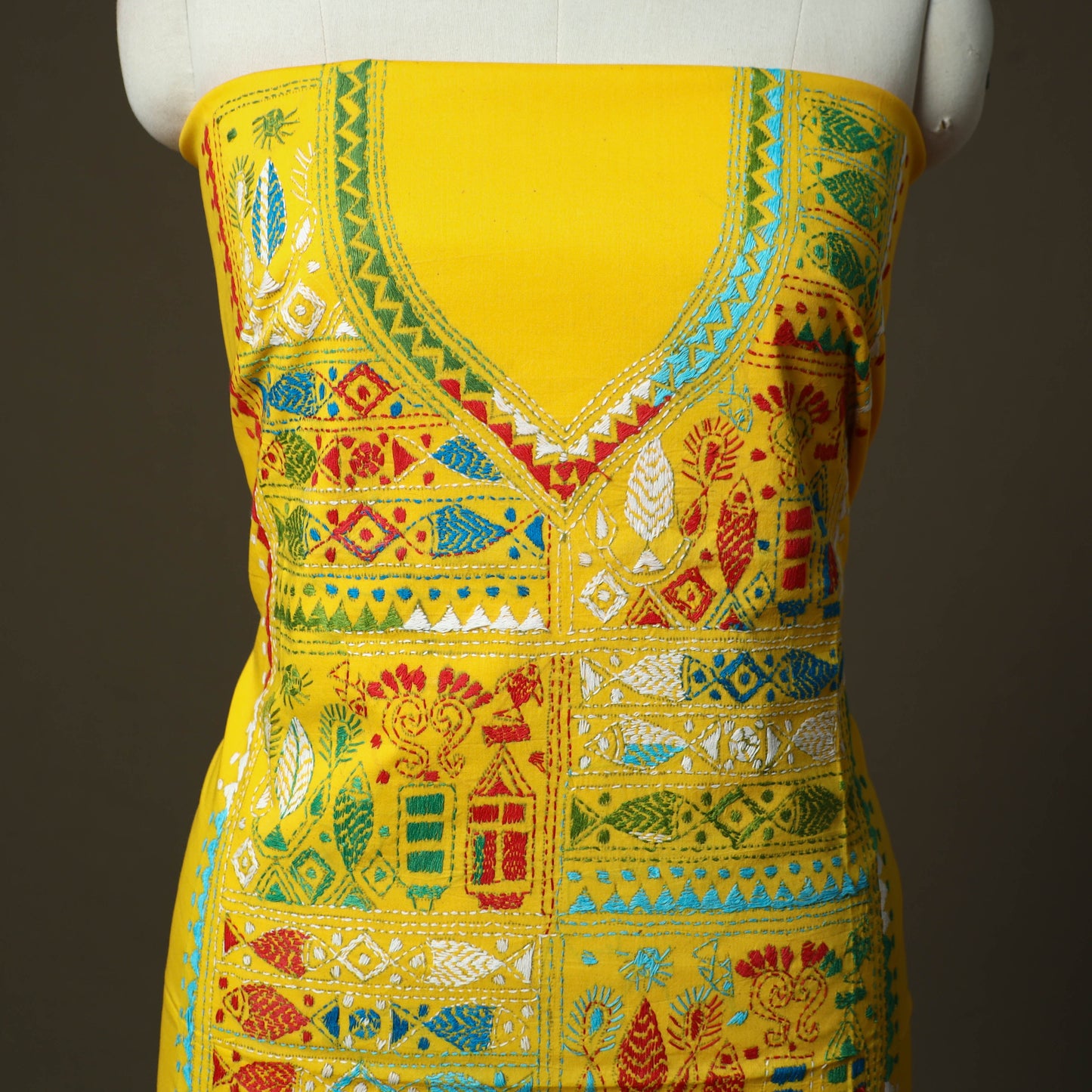 Bengal kantha hand embroidered cotton unstitched kurta