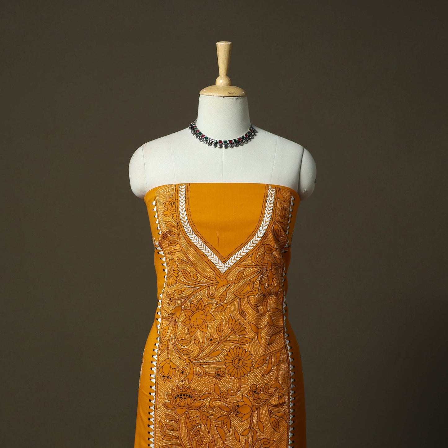 Bengal kantha hand embroidered cotton unstitched kurta