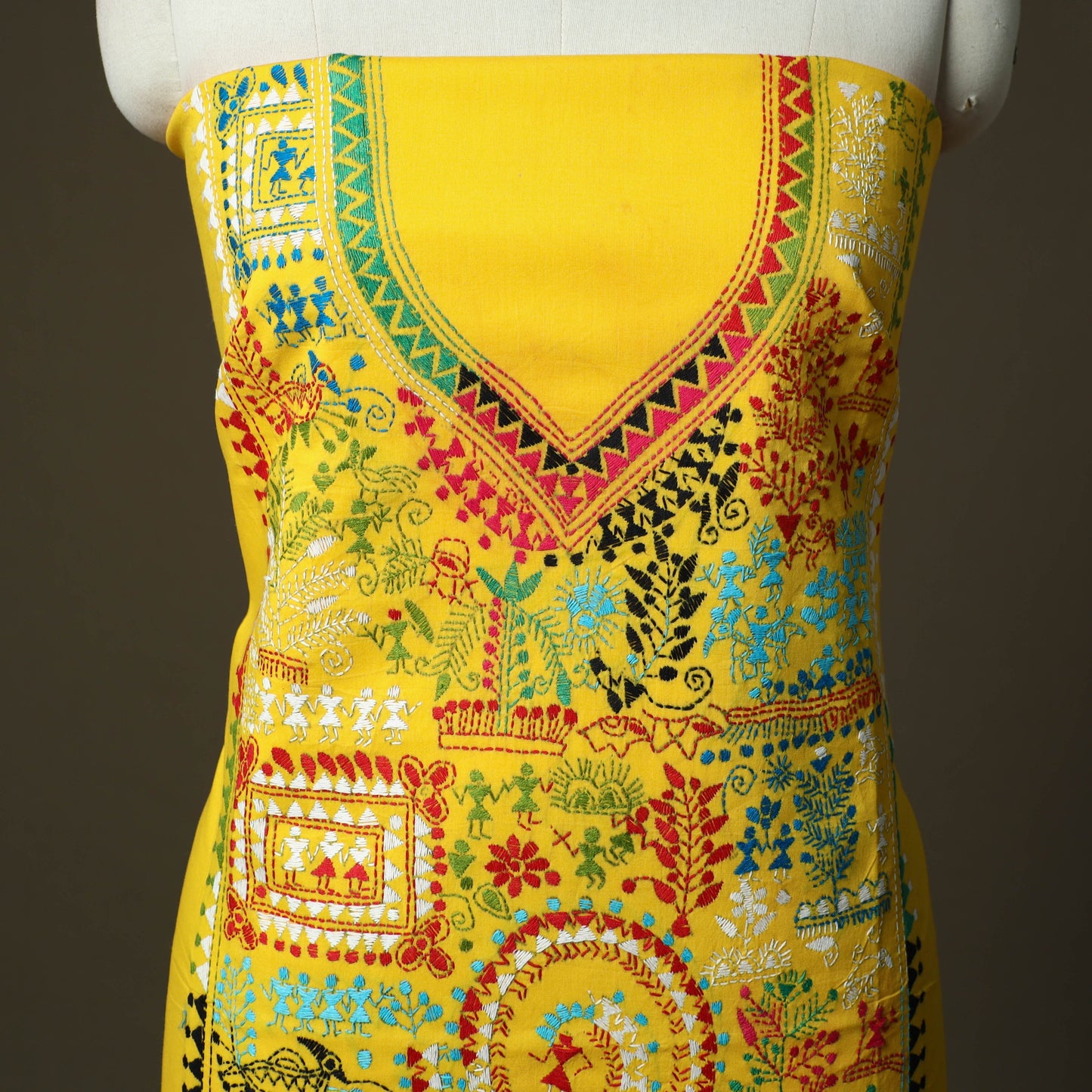 Bengal kantha hand embroidered cotton unstitched kurta