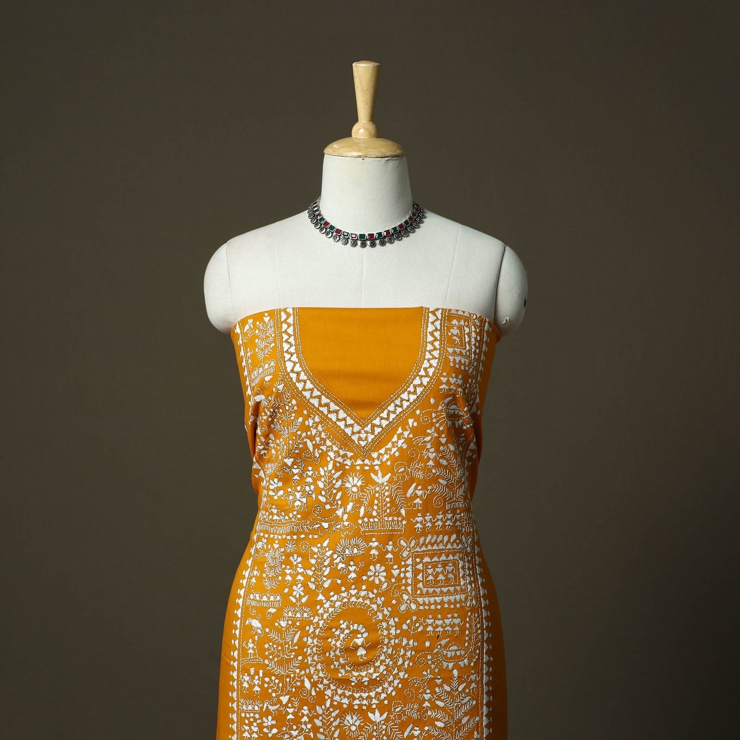 Bengal kantha hand embroidered cotton unstitched kurta